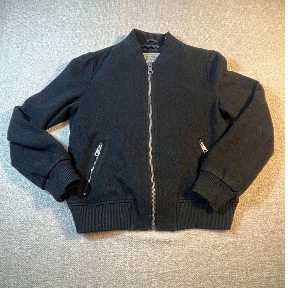 Levi’s Women’s Small Black Wool Blend Cropped Bomber Varsity Jacket Zip Up